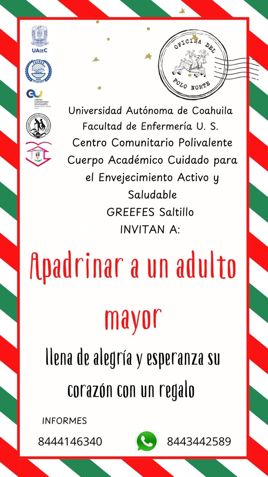 Invita UAdeC a apadrinar a un adulto mayor