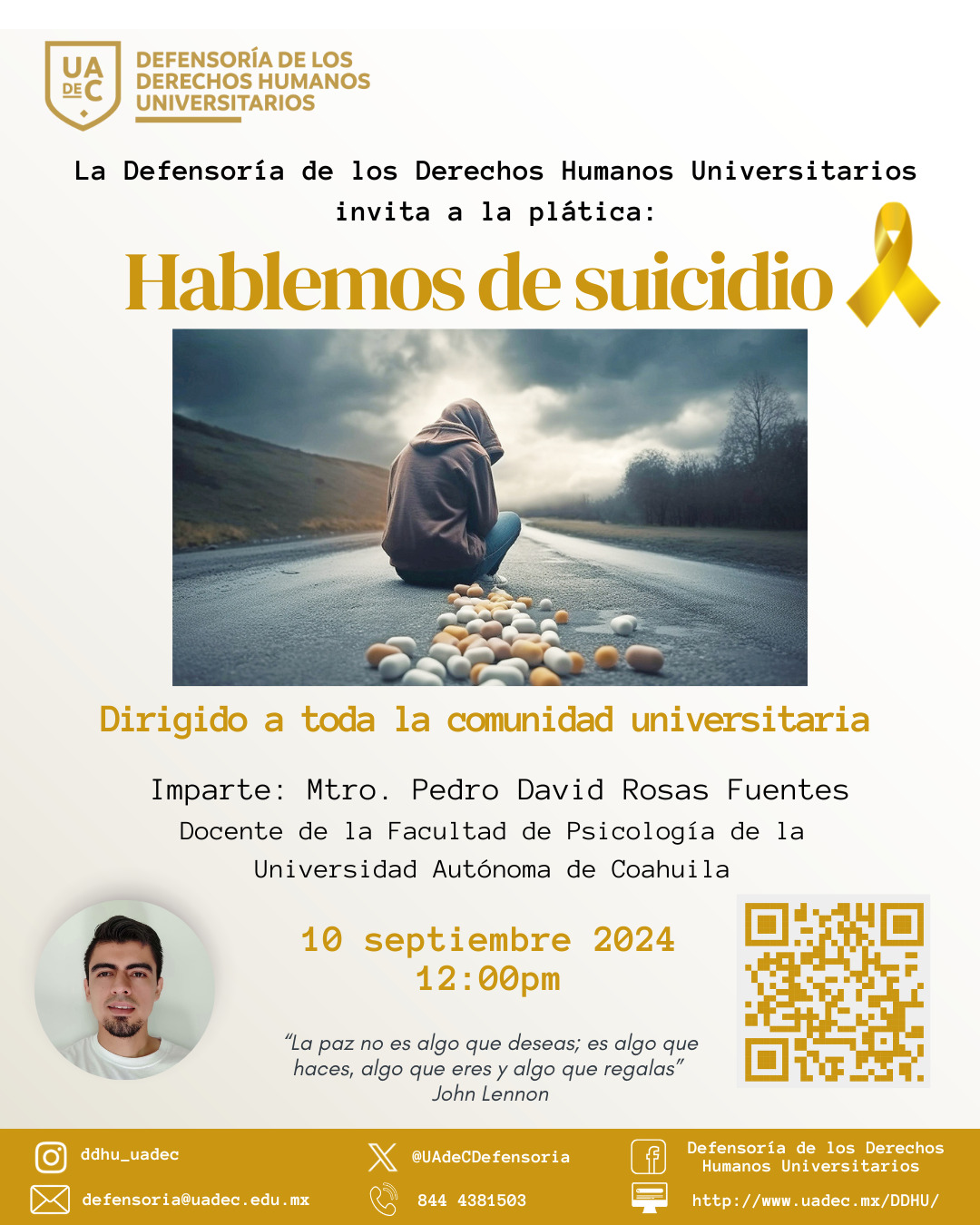 Invita UAdeC a la Charla “Hablemos de Suicidio”